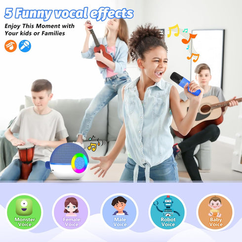 goopow 3 4 5 6 7 8+ (Blue-2MIC) Mini Karaoke Machine Speaker for Kids Adults, Portable Bluetooth Microphone Song Toys