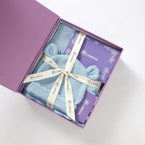 Set 100% Cozy LAWKUL Baby Blanket & Beanie Hat Organic Cotton Newborn Swaddle Beanie Soft for Infants Boy Girl Gift