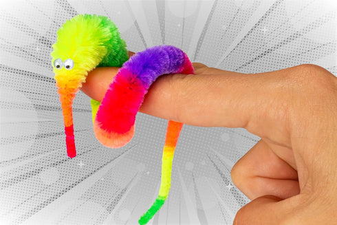 (1 Pack) 5219-1A JA-RU Fuzzy Worm Fidget Toy with String Attached Fun Magic Tricks for Kids, Soft Sensory Toy, Bulk