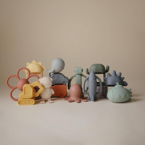 Mushie Silicone Robot Rattle & Teether Toy for Babies
