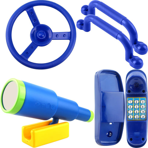 5 Pack Kids Playground Accessories Set - Swingset Steering Wheel, Plastic Telescope, Safety Handles for Outdoor Play