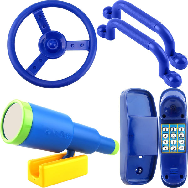 5 Pack Kids Playground Accessories Set - Swingset Steering Wheel, Plastic Telescope, Safety Handles for Outdoor Play