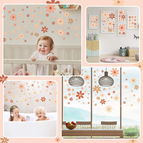 90 Kisston Pcs Daisy Wall Decal Alphabet Vinyl Wall Decals Boho Decal Daisy Stickers Boho Groovy Floral Stickers
