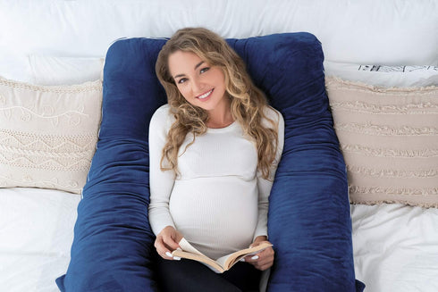 Navy U Shaped Pregnancy Body Pillow with Removable Velvet Cover