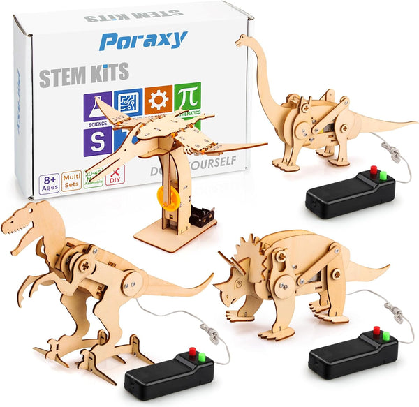 Poraxy 4 Pack Dinosaur Toys for Kids 8-12, STEM Kits, Educational 3D Puzzle Building Projects for Ages 7-13