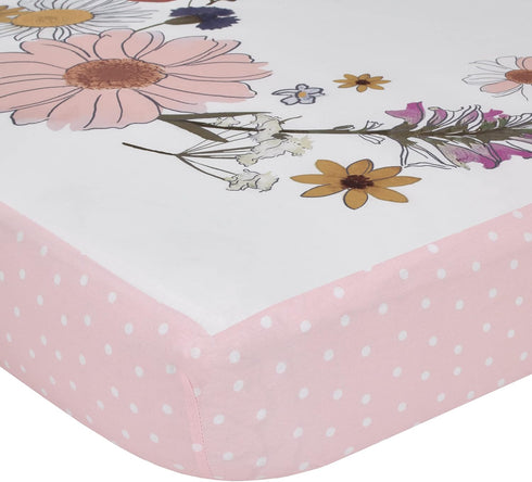 100% NoJo Keep Blooming Pink, White, Purple and Gold 'Dreams Come True' Wild Flowers Cotton Photo Op Nursery Fitted