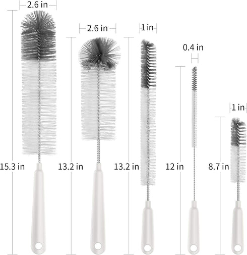 5 Pack Set MR.SIGA Bottle Brush Cleaning with Storage Holder, Cleaning Brushes for Long Narrow Neck Bottles, Water