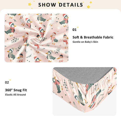 miaozhen 1 Pack 52x28 Cotton Baby Crib Sheets Soft Stretchy Cute Animal Light Pink Playful Mallard Duck Toddler