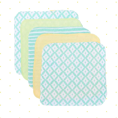 Spasilk Soft Terry Washcloth Wipes Set for Newborn Boys and Girls, Pack of 10 (Green Diamonds)