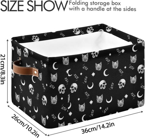 Storage Basket Bin with Skull Cat Moon Gothic Pattern, Collapsible Organizer Basket for Nursery Bedroom