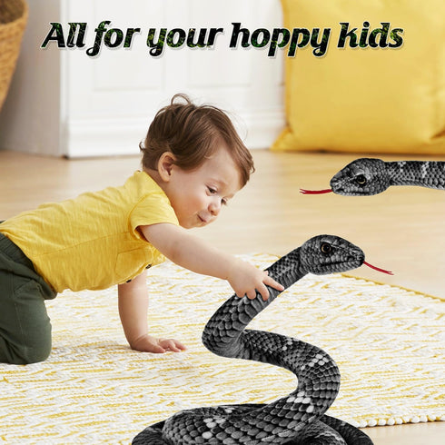 80in Large Stuffed Snake, Lifelike Plush Animal for Kids, Giant Birthday Gift Party Prank Prop, Black