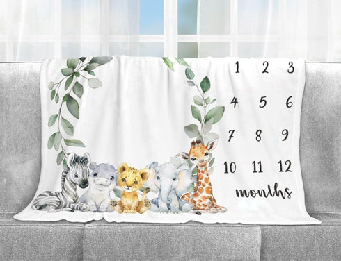 Safari Milestone Blanket, Jungle Wild Animals Baby Growth Chart, 50"x40" for New Moms