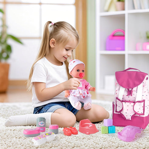 Set, Set 3-5 6-12, Playset, 5 Toy(Backpack) AuntyFey Baby Doll with Accessories Baby Dolls for Toddler Girls Baby Doll
