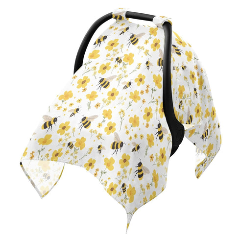 Dalzium Bumblebees and Yellow Flowers Car Seat Cover Baby, Carseat Canopy Cover for
