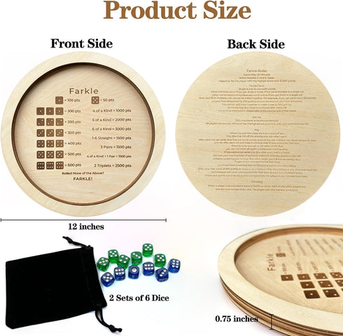 2 Sets 6 12" Farkle Dice Tray, Farkle Dice Game with Tray and of Dice, Wooden Dice Tray for The Classic Family Game
