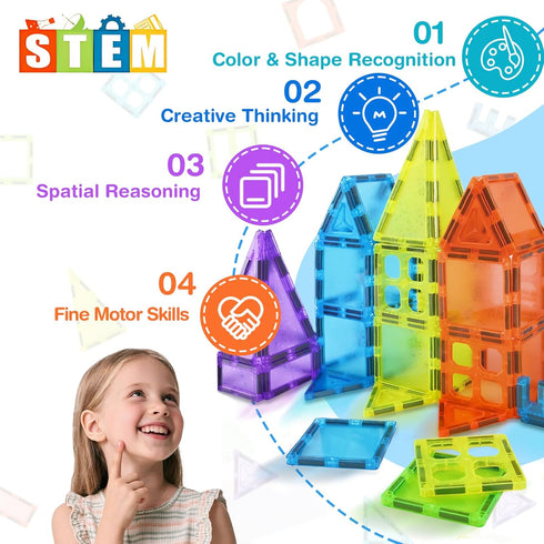 HOTERA 125PCS Set 3D 2 3 4 5 6 7 8 9 Magnetic Tiles Magnetic Building Blocks Magnet Tiles with Cars STEM Educational