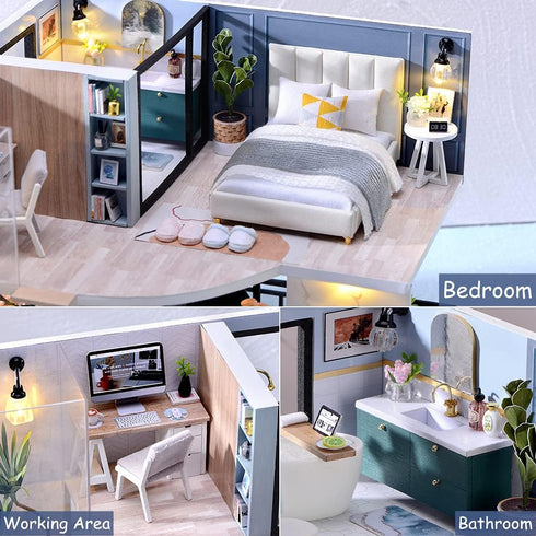 TuKIIE Miniature Dollhouse Kit with Furniture, 1:24 Scale, Dust Proof & Music Movement for Kids Teens Adults