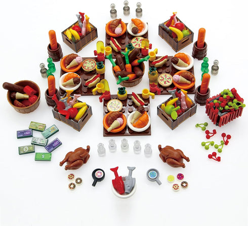 Set Creative City Food Building Blocks Imaginative Play Accessories with Pizza, Shopping Trolley, Fruits, Veggies