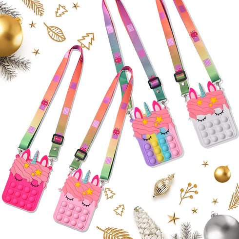 Gifts for Kids Rainbow Unicorn Purse Bag, Fashion Pop Purse Fidget Toy, Silica Dimple Crossbody Bag for Girls