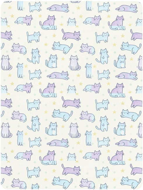 miaozhen 1 Pack 52x28 Cotton Crib Sheets for Baby Boys Girls Soft Breathable Simple Line Cat Purple and Blue Toddler