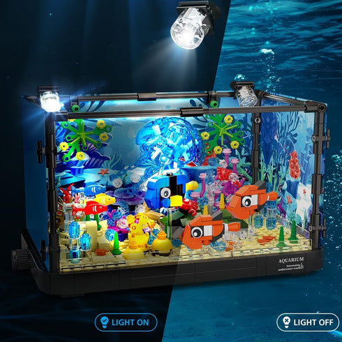 HOGOKIDS Fish Tank Building Set - 725PCS Movable Aquarium Toys with LED Light for Kids Age 8-14