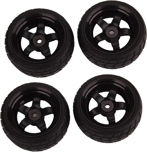 BQLZR Black RC 1:10 Tires and Wheels Set - 2.56" (Dia1.77") Hub Wheel Rims 5 Spoke + Rubber Tires, Pack of 4