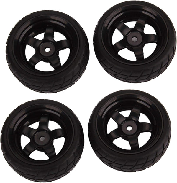 BQLZR Black RC 1:10 Tires and Wheels Set - 2.56" (Dia1.77") Hub Wheel Rims 5 Spoke + Rubber Tires, Pack of 4