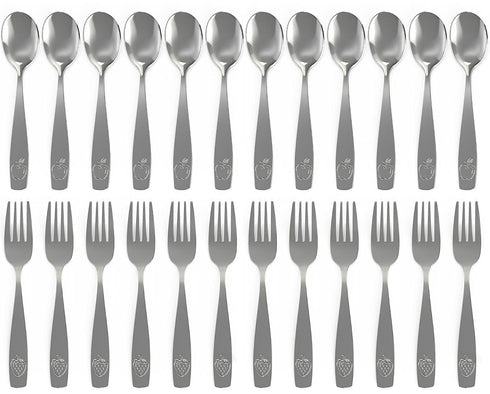 Stainless Steel Kids Silverware Set, 24pc - 2 Pack of 12, Safe Flatware for Children, Includes Spoons & Forks