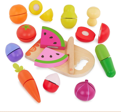 B. toys- Chop 'n' Play - Wooden Fruits & Veggies, Sliceable Play Food for Toddlers, Kids