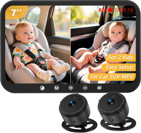 Gwozn Dual Baby Car Camera HD 1080P: 3 Mins Easy Setup 7-Inch Recording