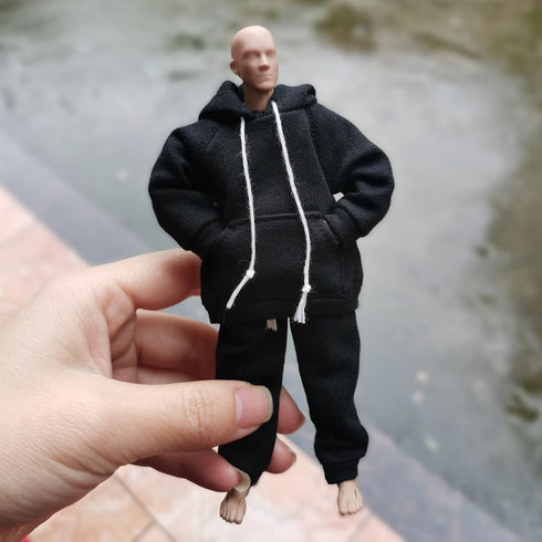1/12 Scale Male Clothes, Men Hoodie and Pants for 6 Inch Action Figure Body Doll (A)