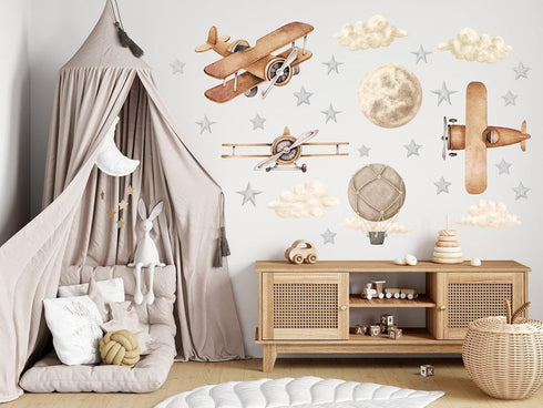 Generic Airplane Hot Air Balloon Boho Wall Decal - Kids Room Wall Art - Adventure Nursery Decor - Hot Air Balloon Wall