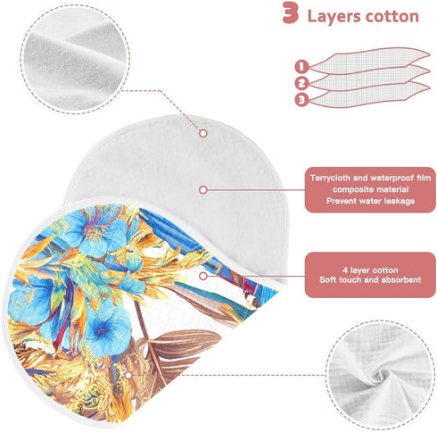 FLildon 2PCS Muslin Burp Cloth for Baby Tropical Floral Parrots Super Absorbent Burping Cloths, Bibs for Newborn Boys