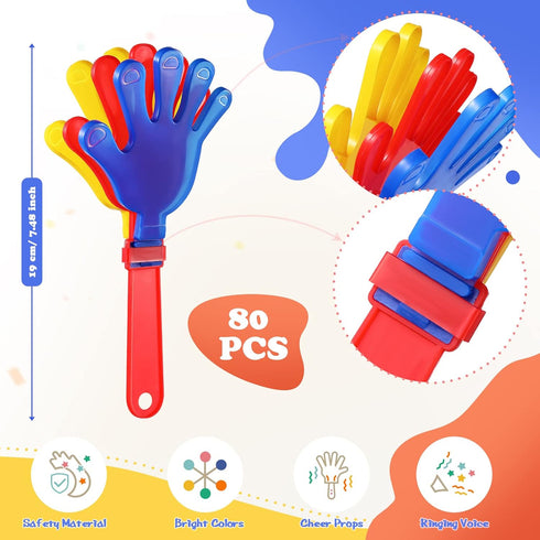 Sratte 80 Pcs Mini Hand Clappers Noisemakers, 9.5 Inch Bulk Clappers for Party Favors and Sporting Events
