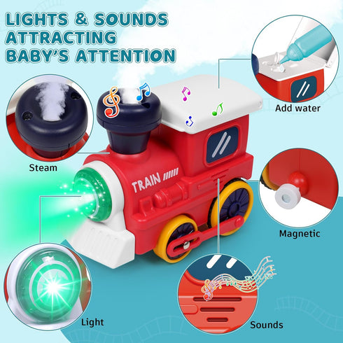 Set 3-5 4-8 Set 3 4 5 6 7 8+ Electric Train for Toddlers with Train Tracks Lights Up Steam Sign Realistic Music Sound