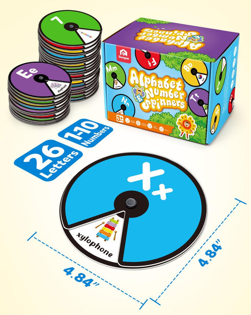 Coogam Interactive Alphabet Spinning Card for Toddler, ABC Letters Numbers Learning Game, Montessori Toy Gift