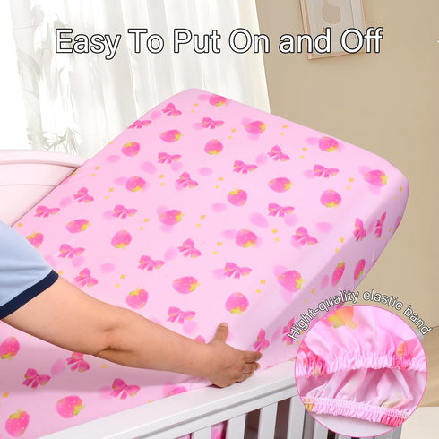 1 Pack UOMNY Crib Sheet,Strawberry Bow Crib Sheets Baby Sheet for Standard Crib and Toddler Mattresses Nursery Bedding