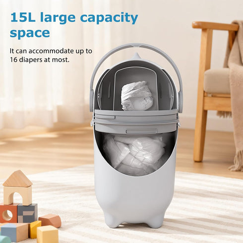 GIFZES 15L Odor Proof Diaper Pail, Large Capacity Portable Plastic Trash Can, Airtight Diaper Disposal Bin