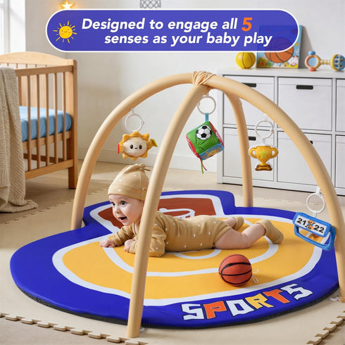 IPOZITO Tummy Baby Gym Play Mat, Oversize Basketball Court Shaped Time Mat, Baby Play Activity Mat for Floor Promote