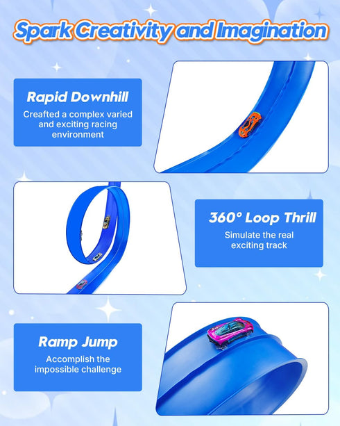 15 3 6 1/64 Ft Flexible Car Tracks for Kids Age Up, Race Track with Toy Cars, Flex Track Compatible Diecast Cars