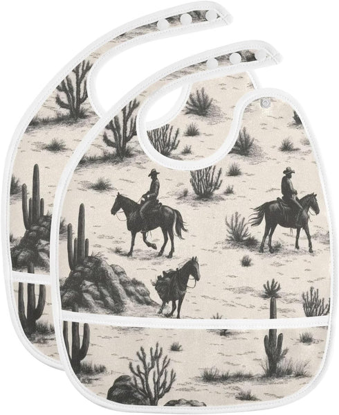 WELLDAY 5 Pack Baby Bibs for Boy and Girls Cotton Adjustable Newborn Bibs for Drooling & Teething, Wild West Cowboys