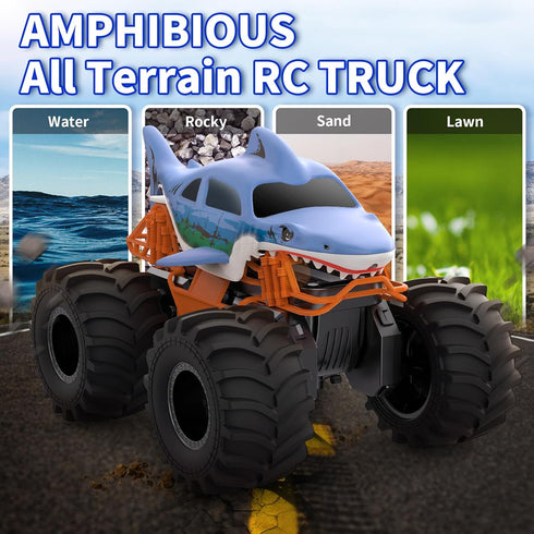 1:16 4WD 2.4GHz 6-12+ Shark RC Monster Truck for Kids, Scale Shark Monster Car Toys, All Terrain Amphibious Remote