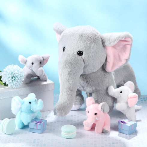 5 Mommy 4 Set Skylety Pcs Plush Elephant Stuffed Animals with Babies, Elephant with Plush Baby Soft Elephants Animals