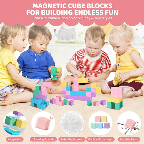 35 1.24" 3-5 PCS Large Magnetic Blocks for Toddlers - Magnetic Cube with Stickers, Magnet Blocks STEM Learning Sensory