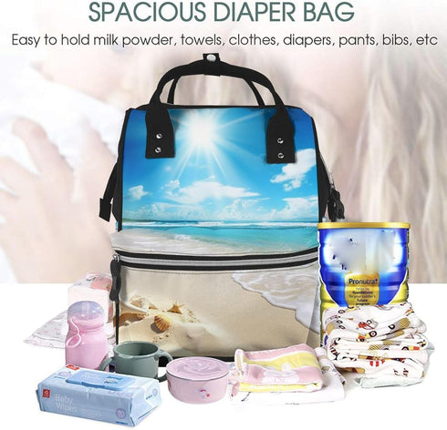 DWVTSLH Summer Backpack Mummy Backpack Bright Sunshine Beach Diaper Bag Multifunction Nappy Bags Waterproof Large