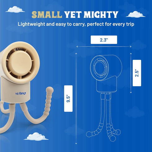 VZ Fans 3 Baby Safe Portable Fan, Battery Operated Fan, Stroller Fan, Handheld Fan, Rechargeable USB-C, Speeds, Mini