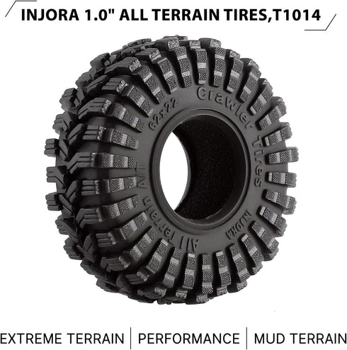 INJORA 1.0 Tires - All Terrain Super S5 King Trekker Soft Sticky Tires for 1/18 TRX4M 1/24 RC Crawler Axial SCX24 FMS FCX24 Enduro24 (T1014)