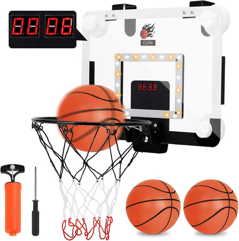 CYFIE Basketball Hoop Suction Cup - LED Light Basketball Hoop with Scoreboard & 3 Balls for Kids