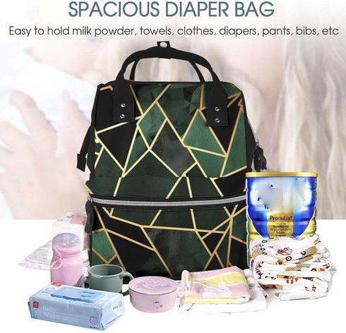 FHEDVBN Backpack Mummy Backpacks Daypack black and gold geometric Diaper Bag for Women Multifunction Waterproof for Mom