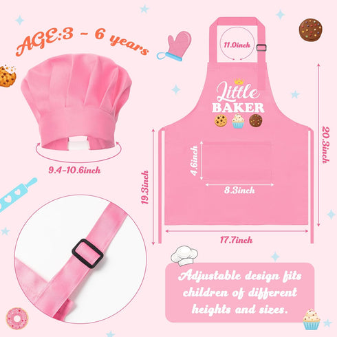 2Pcs Set, R HORSE Kid Apron And Chef Hat Adjustable Children Pink Baker Kitchen Apron, Dress up Role Play Chef Toy